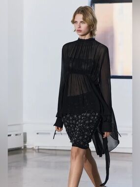 ZARA Sheer Black Chiffon Multi-position Blouse. S